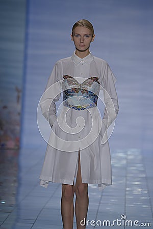 NEW YORK, NY - SEPTEMBER 06: A model walks the runway at the LIE SANGBONG Spring-Summer 2015 Collection