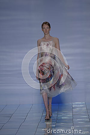 NEW YORK, NY - SEPTEMBER 06: A model walks the runway at the LIE SANGBONG Spring-Summer 2015 Collection