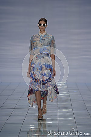 NEW YORK, NY - SEPTEMBER 06: A model walks the runway at the LIE SANGBONG Spring-Summer 2015 Collection