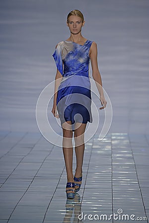 NEW YORK, NY - SEPTEMBER 06: A model walks the runway at the LIE SANGBONG Spring-Summer 2015 Collection
