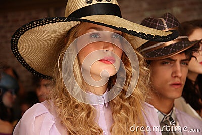 NEW YORK, NY - SEPTEMBER 06: Models showing hats and accessories at the Sergio Davila fashion presentation