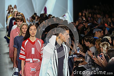 NEW YORK, NY - SEPTEMBER 06: Models walk the runway finale at Lacoste Spring 2015 fashion show