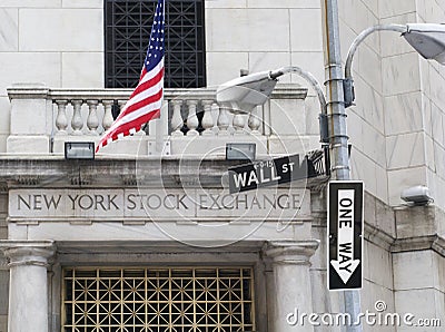 New York Stock Exchange with one-way sign