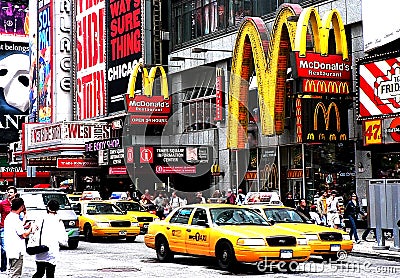 New York - Times Square Mc Donalds and cabs