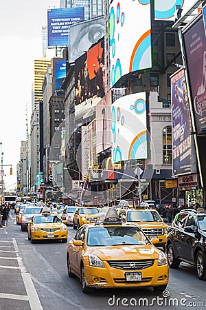 NEW YORK, US - NOVEMBER 24: Queue of famous New York yellow taxi