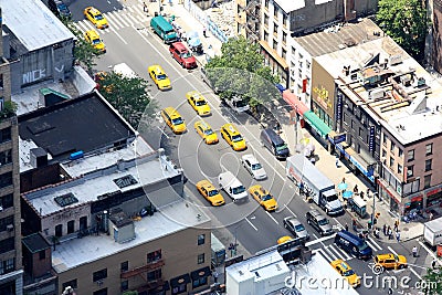 New York yellow cabs and street view from above