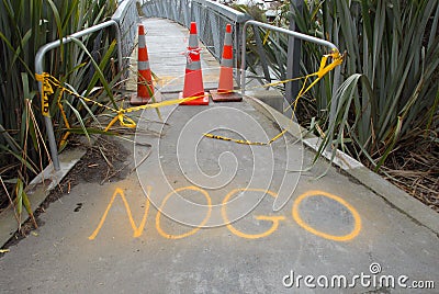 New Zealand Earthquake damage footbridge warped