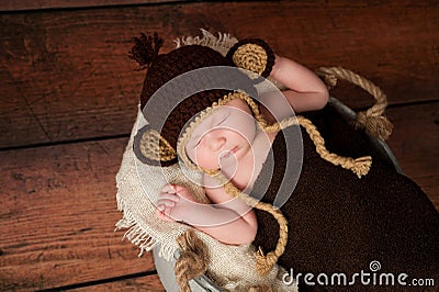 Newborn Baby Wearing a Monkey Hat