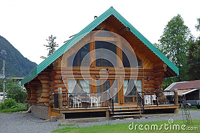 A newly-built log cabin.