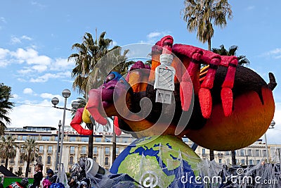 NICE, FRANCE - FEBRUARY 26: Carnival of Nice in French Riviera. This is the main winter event of the Riviera.