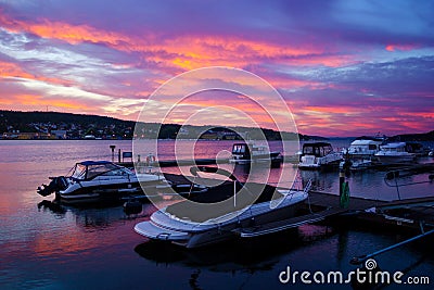 Nice view of small harbor in Moss, Norway.