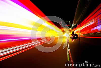 Night, high-speed car