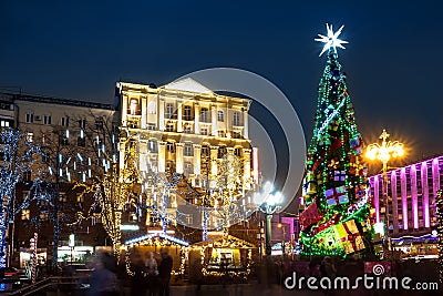 Night illumination of Moscow streets on Christmas Eve