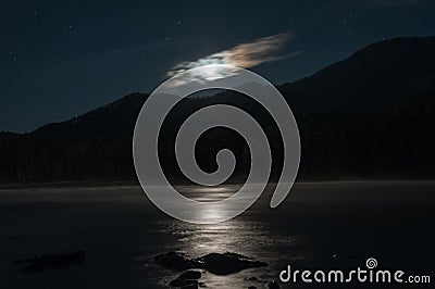 Night moon river mountain star clouds