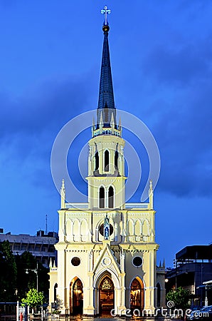 Night scene of Holy Rosary Church building (Gothic architecture style)