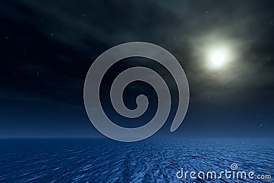 Night seascape. Magic moon in ocean.