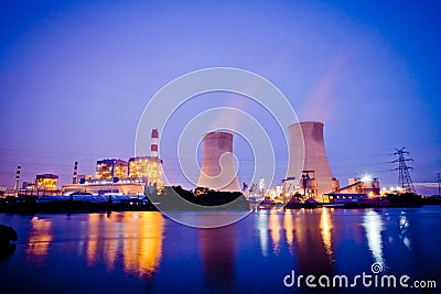 Night smoky industrial chimney