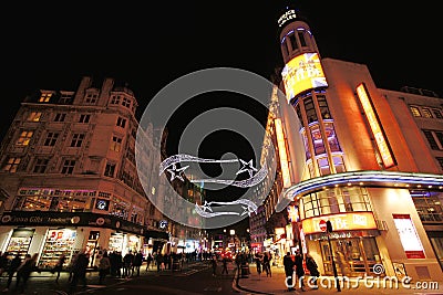 Night street view of Leicester Square