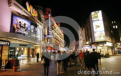 Night street view of Leicester Square