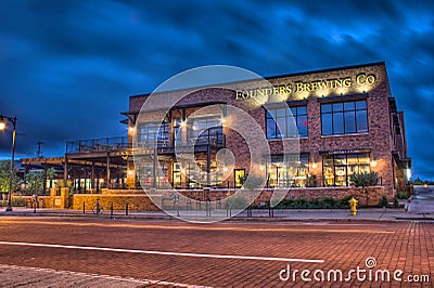 Night time picture of Founders Brewing Company