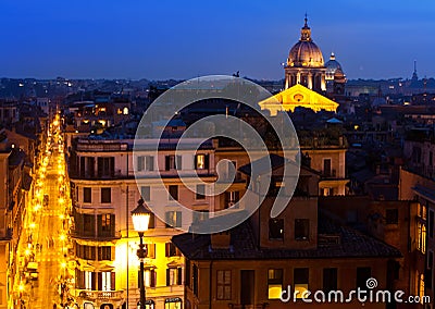 Night top view on the city. Rome. Italy.Night city landscape