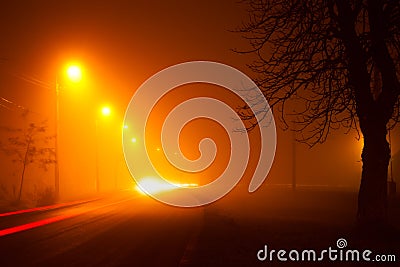 Night traffic in fog