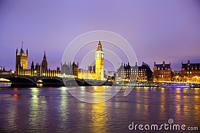 Night view of Big Ben and Houses of Parliament, London UK