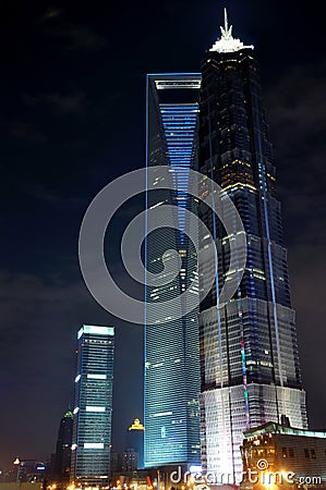 Night view of business tower as Shanghai landmark