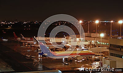 Night view of busy airport