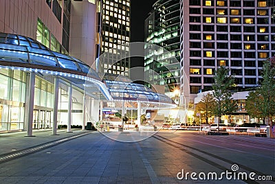 Night view of modern building and street view in d