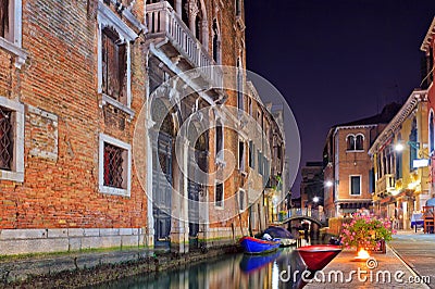 Night view of a Venice canal