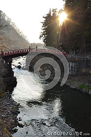 Nikko, Japan. The traditional red wooden bridge.