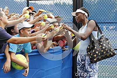 Nine times Grand Slam champion Venus Williams signing autographs after practice for US Open 2014