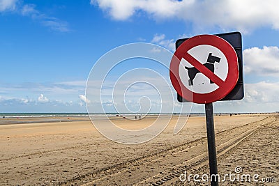 No dogs prohibitory restrictive sign on the beach