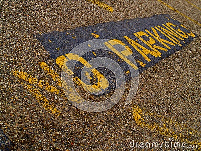 NO PARKING sign painted in yellow on pavement