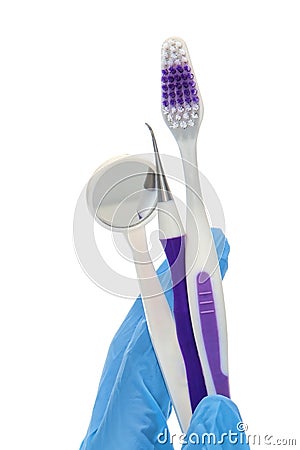 清洗牙齿健康查出的牙工具的关心 库存图片 - 