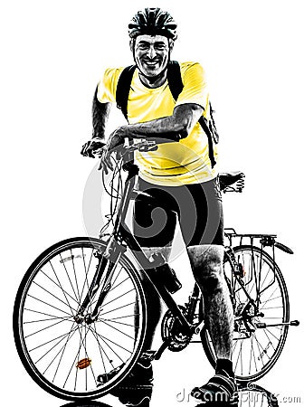 人骑自行车的登山车常设剪影 免版税库存照片