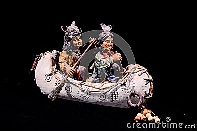 North American Indian Canoe Statue