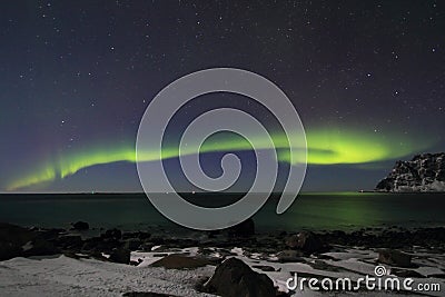 Northern Light on a Lofoten s bay