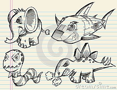 Notebook Doodle Sketch Vector Animal Set