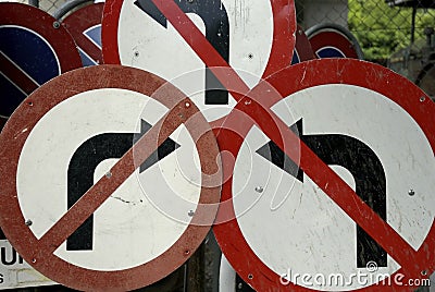 Nowhere to turn. Rusty old signs.