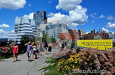 NYC: People Strolling in the High Line Park