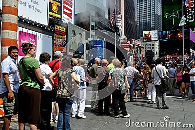 NYC: People Waiting on Line at TKTS Booth