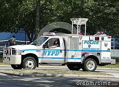 NYPD emergency service unit providing security near National Tennis Center during US Open 2013