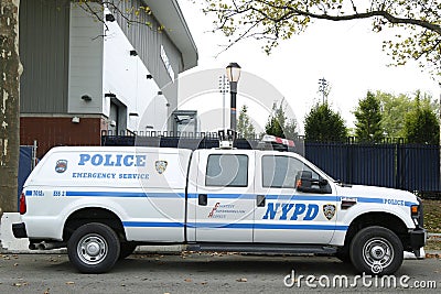 NYPD emergency service unit providing security near National Tennis Center during US Open 2013