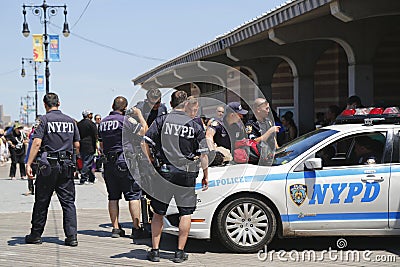 NYPD officers providing security at Coney Island Boardwalk in Brooklyn