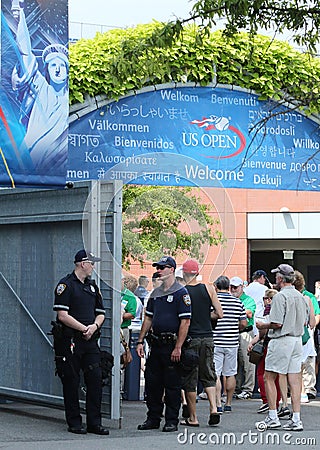 NYPD police officers ready to protect public at Billie Jean King National Tennis Center during US Open 2013