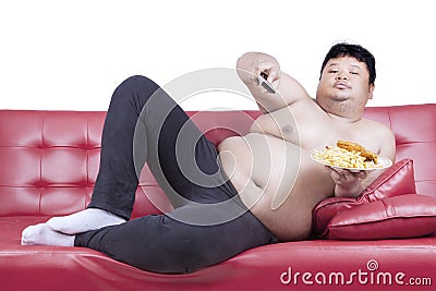 Obese man eats fast food 2