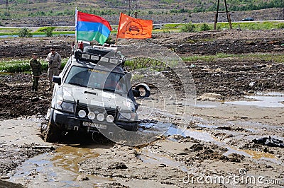 Off-road car in difficult terrain