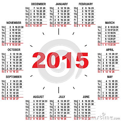 Office calendar 2015 hours. Illustration in vector format.